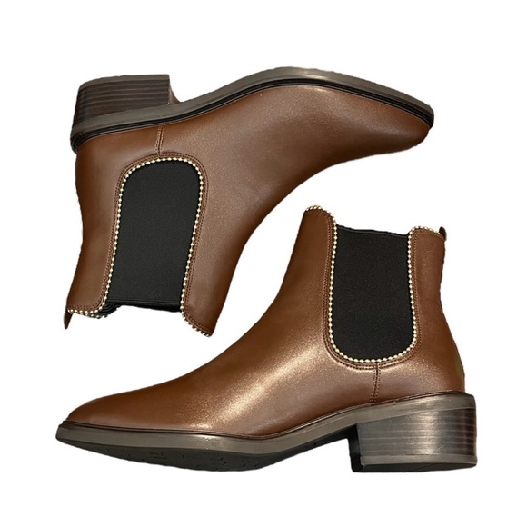 COACH Bowery Leather Beadchain Chelsea Brown Walnut Booties Size 6 - Picture 7 of 10